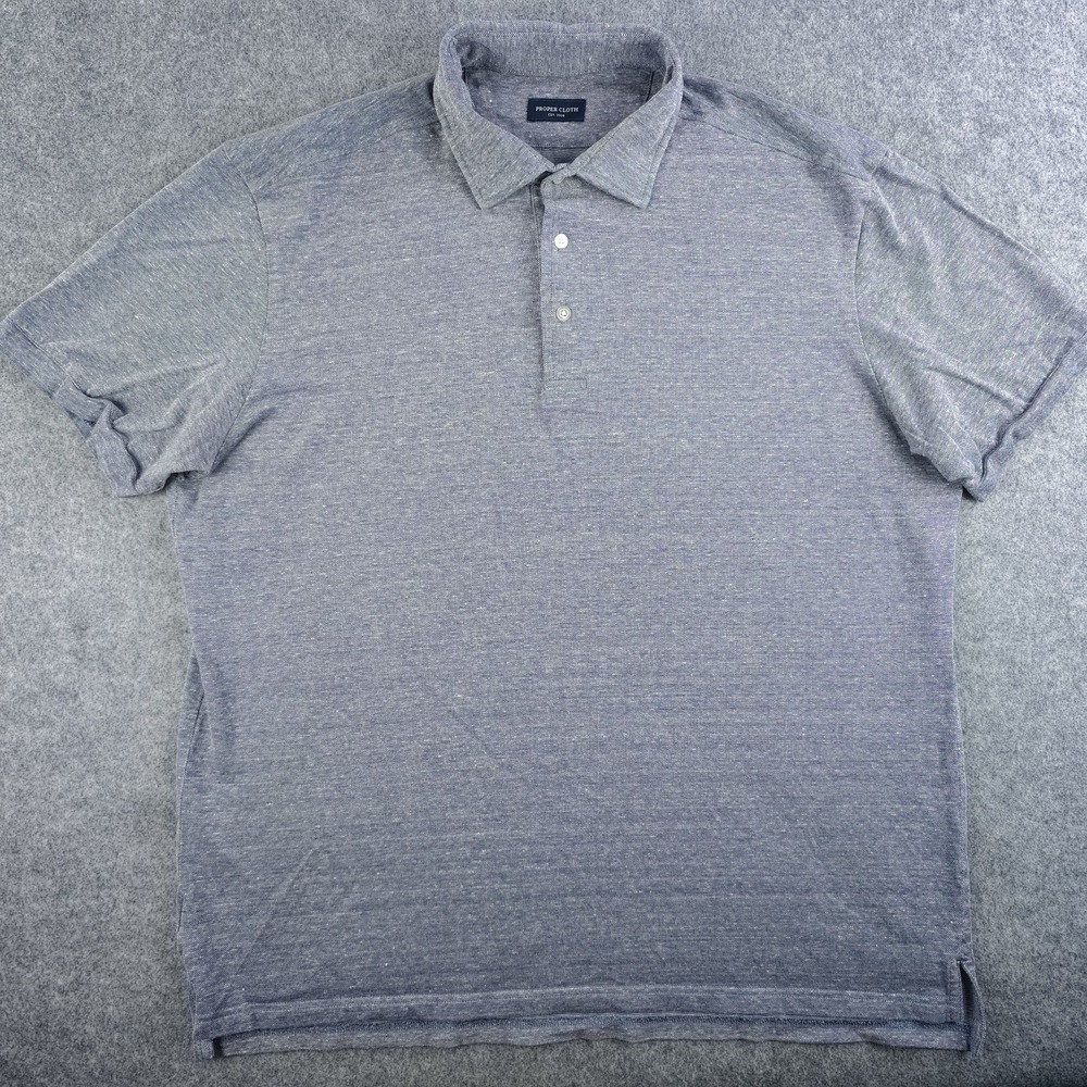 Proper Cloth Polo Shirt Mens Large Slim Fit Gray Cotton Linen Pique Short Sleeve